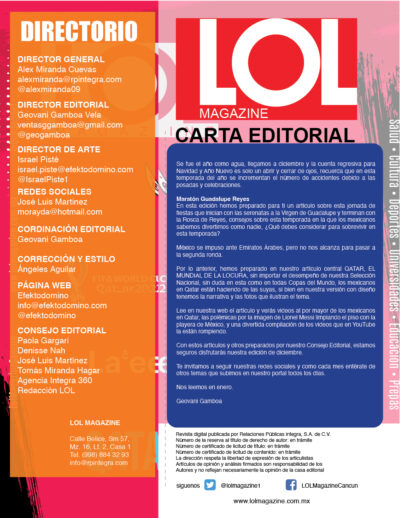 Carta editorial Lol Magazine diciembre 2022