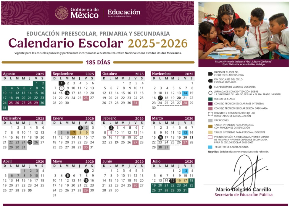 Regreso a clases 2025–2026: nuevo ciclo escolar comienza la última semana de agosto de 2025 y termina en la primera semana de julio 2026