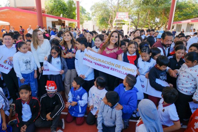 Inauguración de la obra en la primaria Enrique Estrella Oxté. Mara Lezama entrega domo escolar en Rancho Viejo.