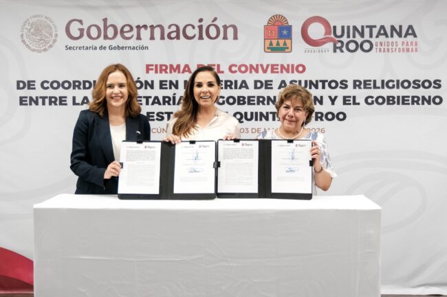 El Convenio Coordinación en Asuntos Religiosos en Quintana Roo, firmado por Mara Lezama, fortalece libertad religiosa y cultura de paz.