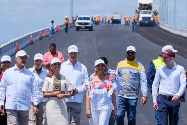 Supervisan la presidenta Claudia Sheinbaum y la gobernadora Mara Lezama avances finales del puente Nichupté en Cancún