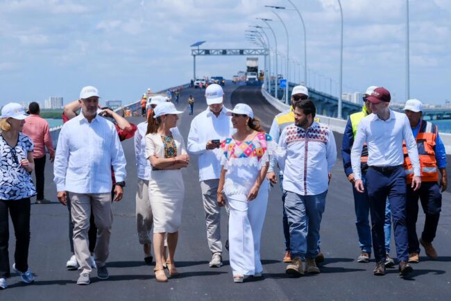 Supervisan la presidenta Claudia Sheinbaum y la gobernadora Mara Lezama avances finales del puente Nichupté en Cancún