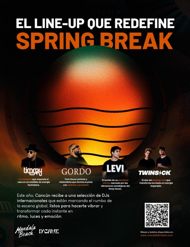 SPRING SOUNDS CANCÚN 2026: música, playa y DJs internacionales, hacen del Spring Break una experiencia épica de día y noche en Mandala Beach.