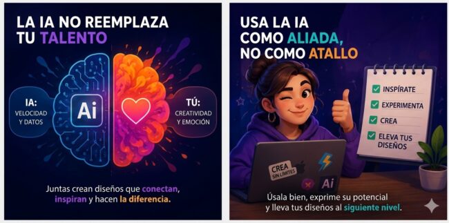 Diseño gráfico e IA ya trabajan juntos. Descubre cómo la inteligencia artificial ayuda a crear mejores diseños sin reemplazar talentos.