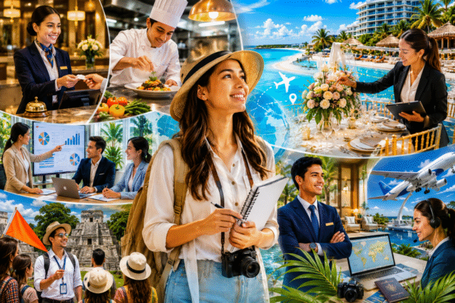 Carreras de turismo en Quintana Roo, universidades de turismo en Quintana Roo, estudiar turismo en Cancún, licenciatura en turismo, hotelería y turismo, prácticas profesionales en turismo, carreras universitarias de turismo