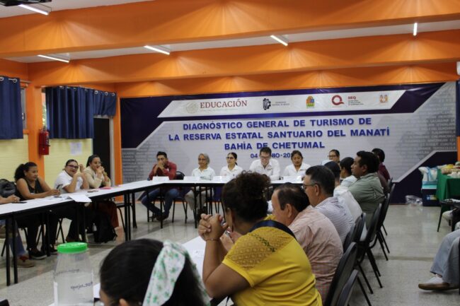 Prestadores de servicios turísticos, autoridades y comunidades participan en el primer Taller de Diagnóstico Participativo de Turismo organizado por IBANQROO en la Reserva Estatal Santuario del Manatí.