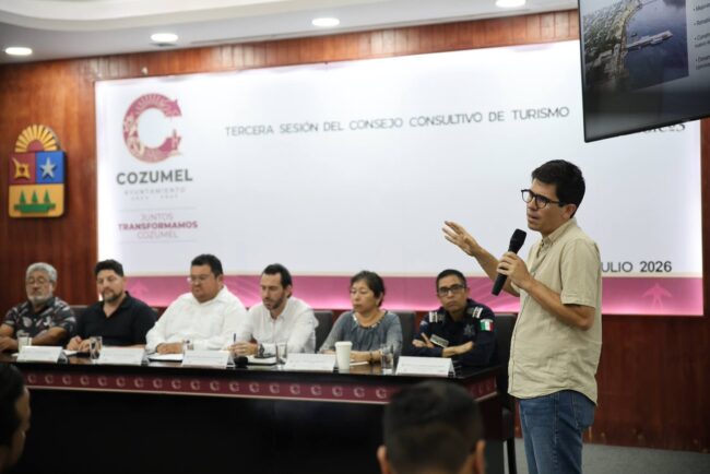 SEDETUR y FICQROO presentan avances del proyecto integral del Malecón de Cozumel durante la Tercera Sesión del Consejo Consultivo de Turismo.