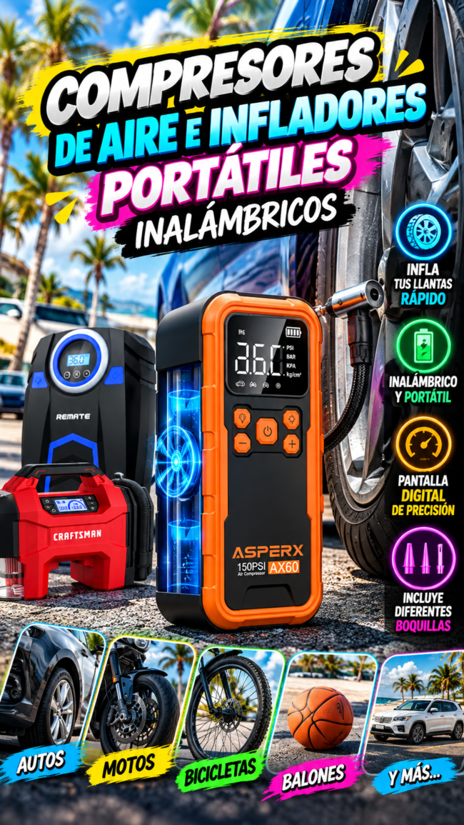 Inflador portátil entre los gadgets para auto de 2026